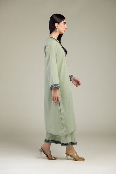 Embroidered | Cambric | Mint Cambric Pants | USD 30.00