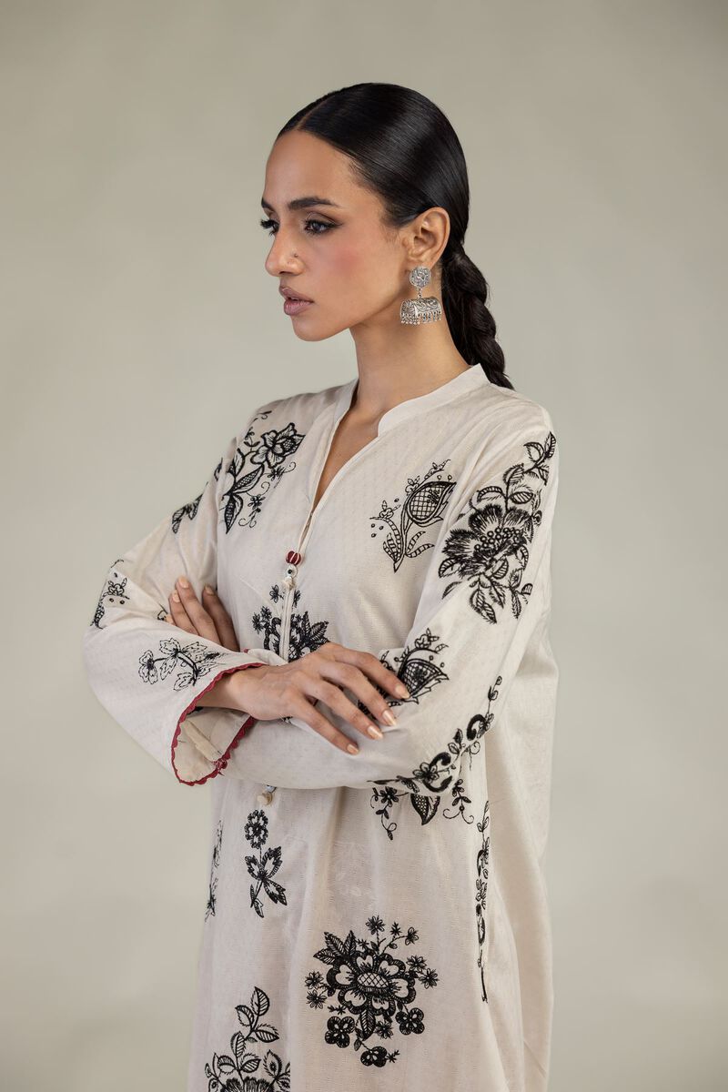 Embroidered | Cotton Dobby | Floral Longline Kurta | USD 55.00