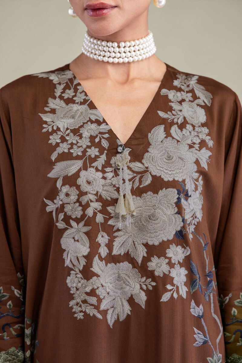 Embroidered | Raw Silk | Brown Silk Kurta | USD 55.00