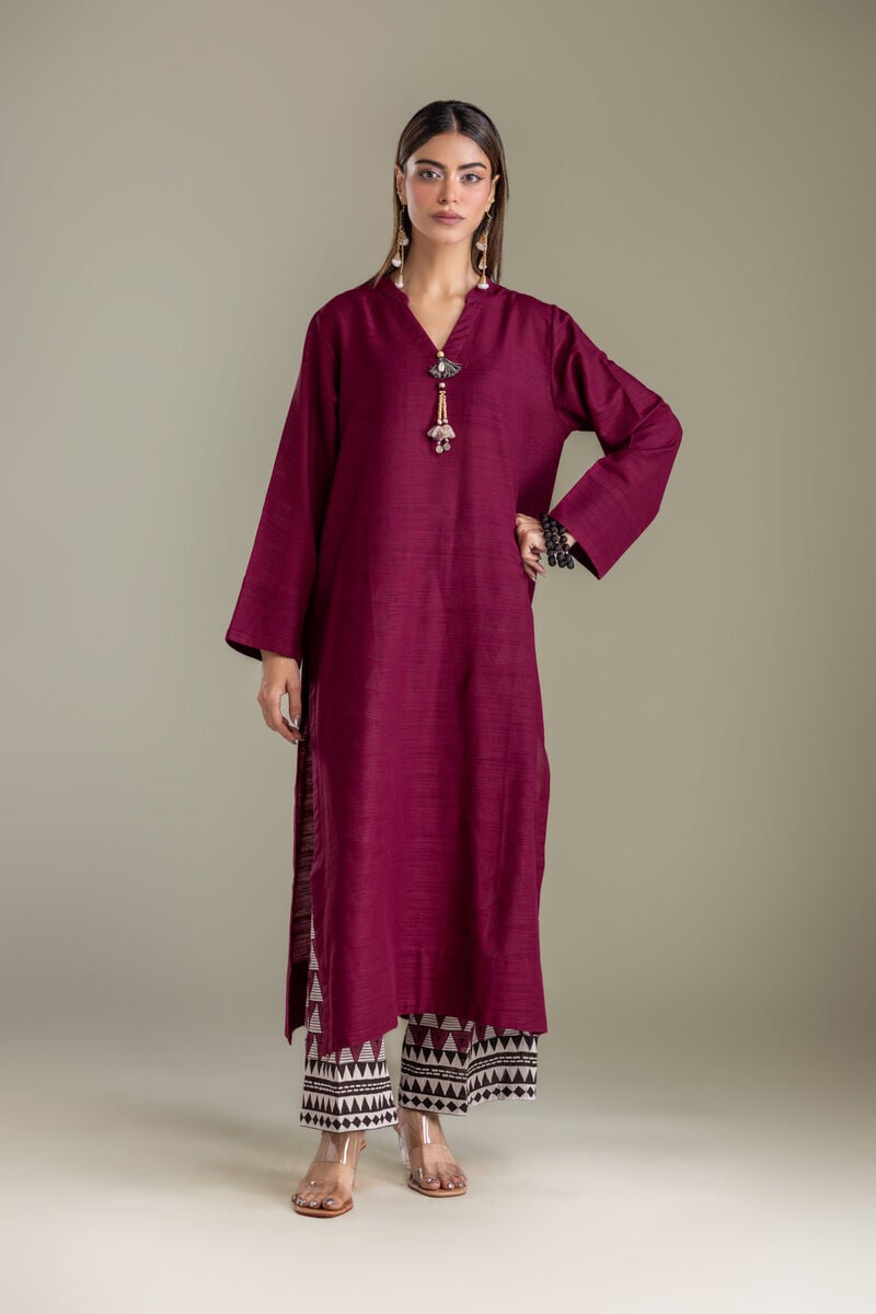 Printed | Light Khaddar | Solid V-Neck Kurta | USD 35.00