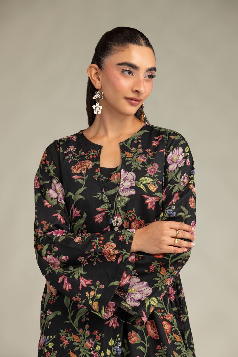 Printed | Raw Silk | Black Floral Kurta | USD 40.00