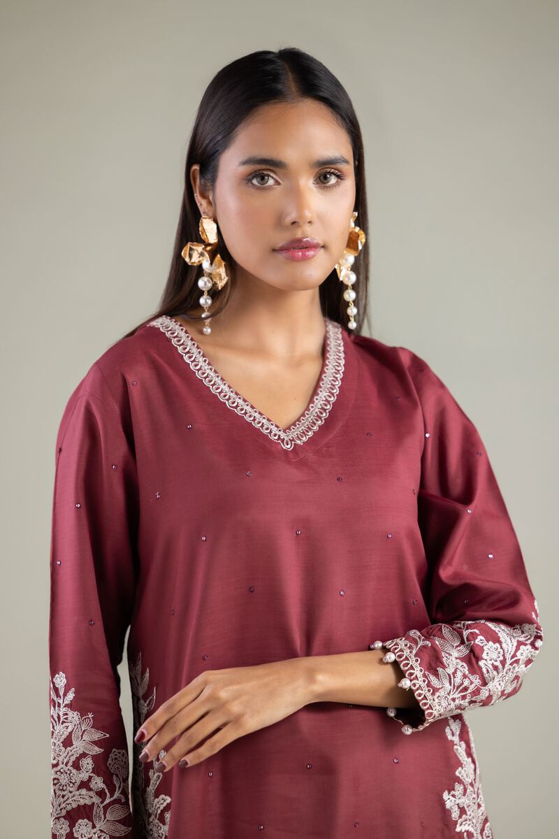 Embroidered | Raw Silk | Floral Pearl Kurta | USD 65.00