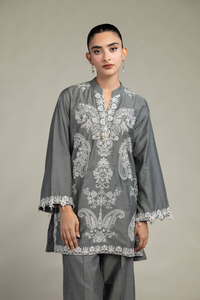 Raw Silk | Gray Silk Kurta | USD 65.00