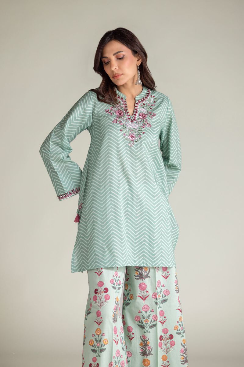 Embroidered | Cambric | Mint Cambric Kurta | USD 35.00