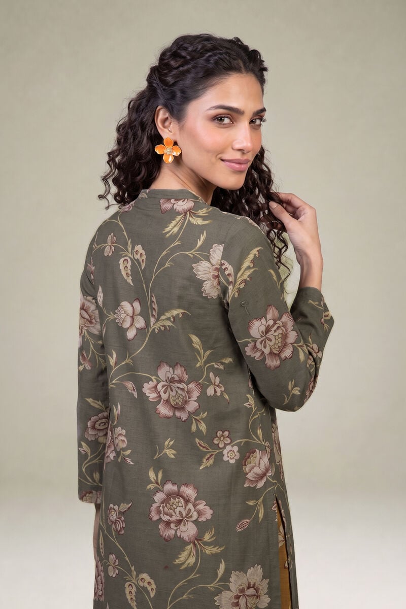 Printed | Light Khaddar | Floral Longline Kurta | USD 35.00