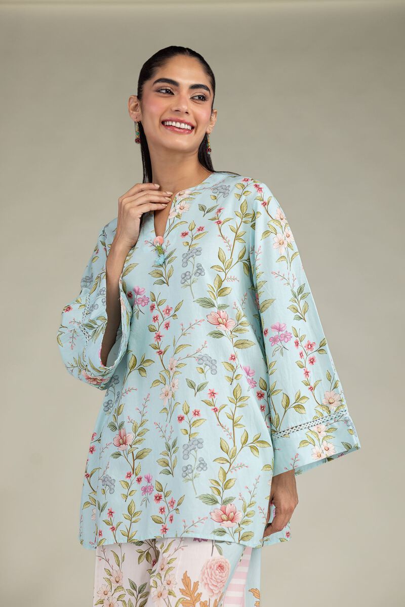 Printed | Cotton Viscose | Blue V-Neck Kurta | USD 35.00