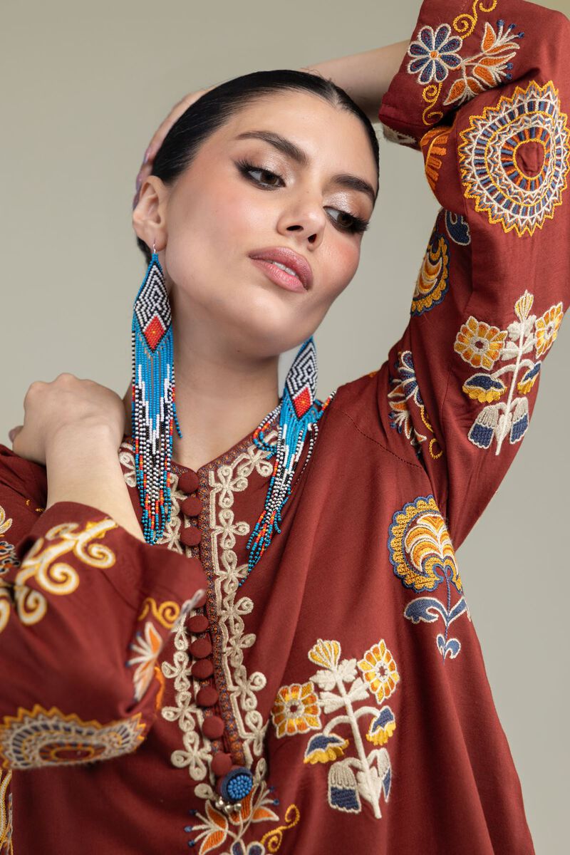 Embroidered | Raw Silk | Rust Silk Kurta | null