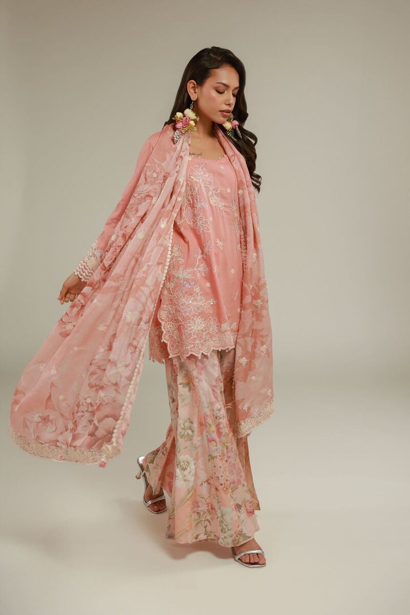 Embroidered | Raw Silk | Floral Kurta 3-piece | USD 155.00