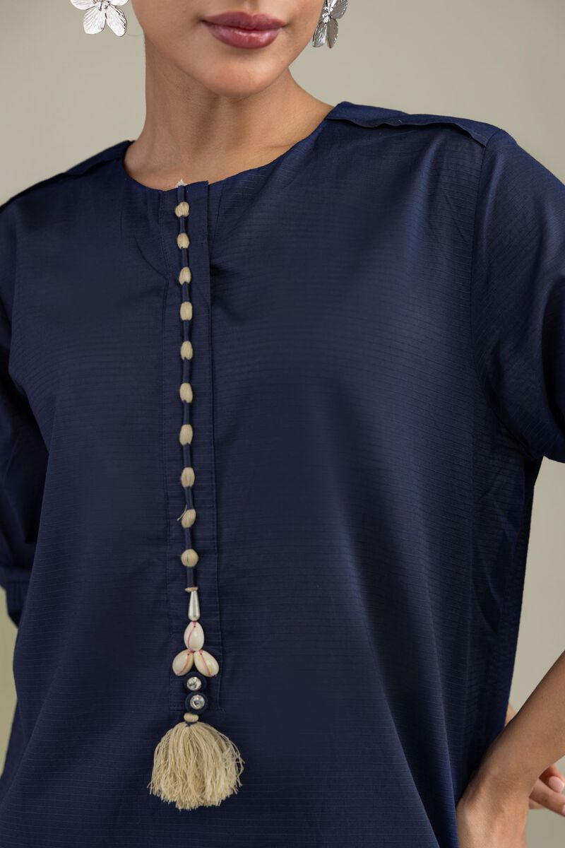 Dyed | Textured Cotton | Longline Navy Kurta | USD 35.00