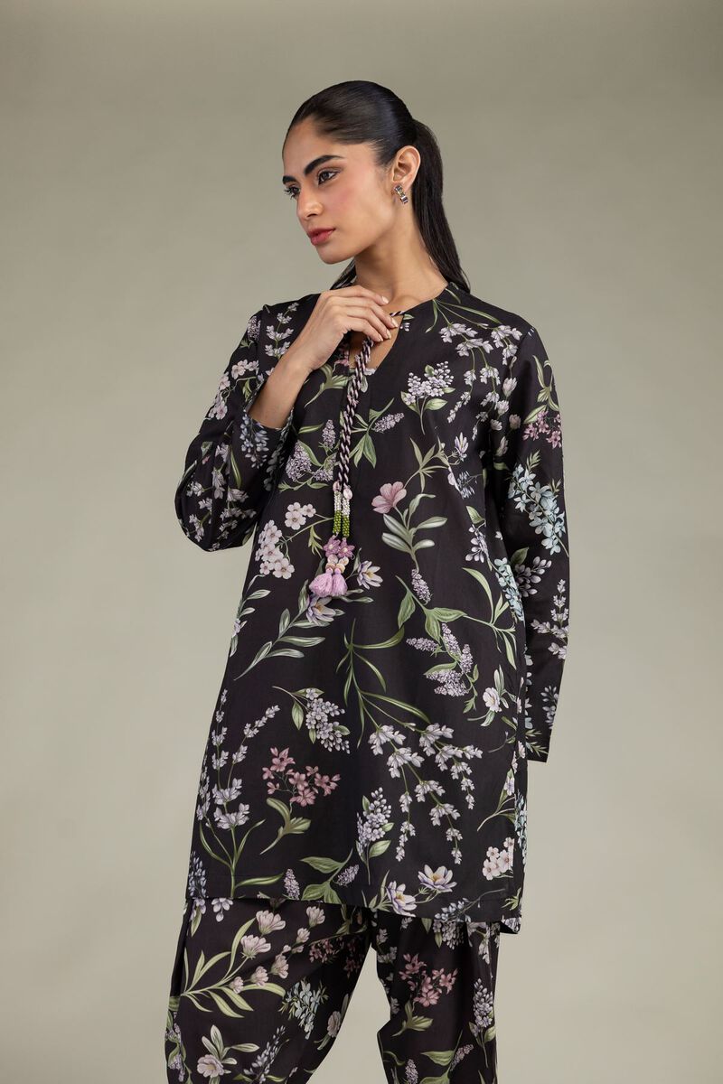Printed | Cotton Viscose | Black Floral Kurta | USD 40.00