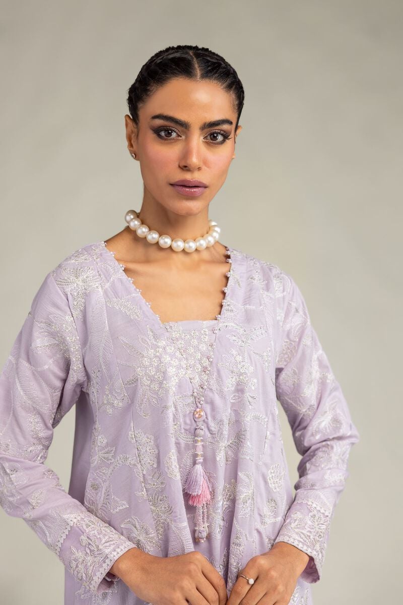 Embroidered | Raw Silk | Floral Lavender Kurta | USD 65.00