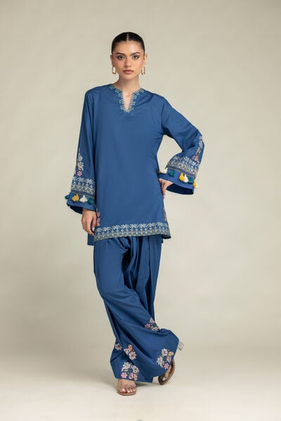 Embroidered | Cambric | Floral Blue Shalwar | USD 40.00