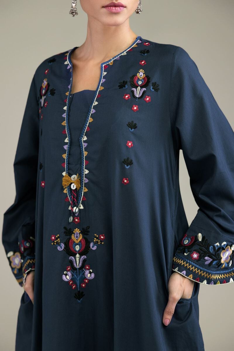 Embroidered | Cambric | Navy Cambric Kurta | USD 40.00