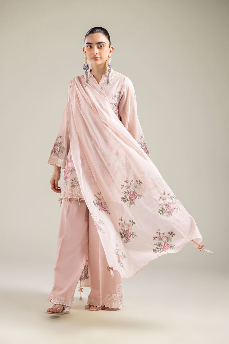 Paper Silk | Floral Pink Dupatta | USD 40.00