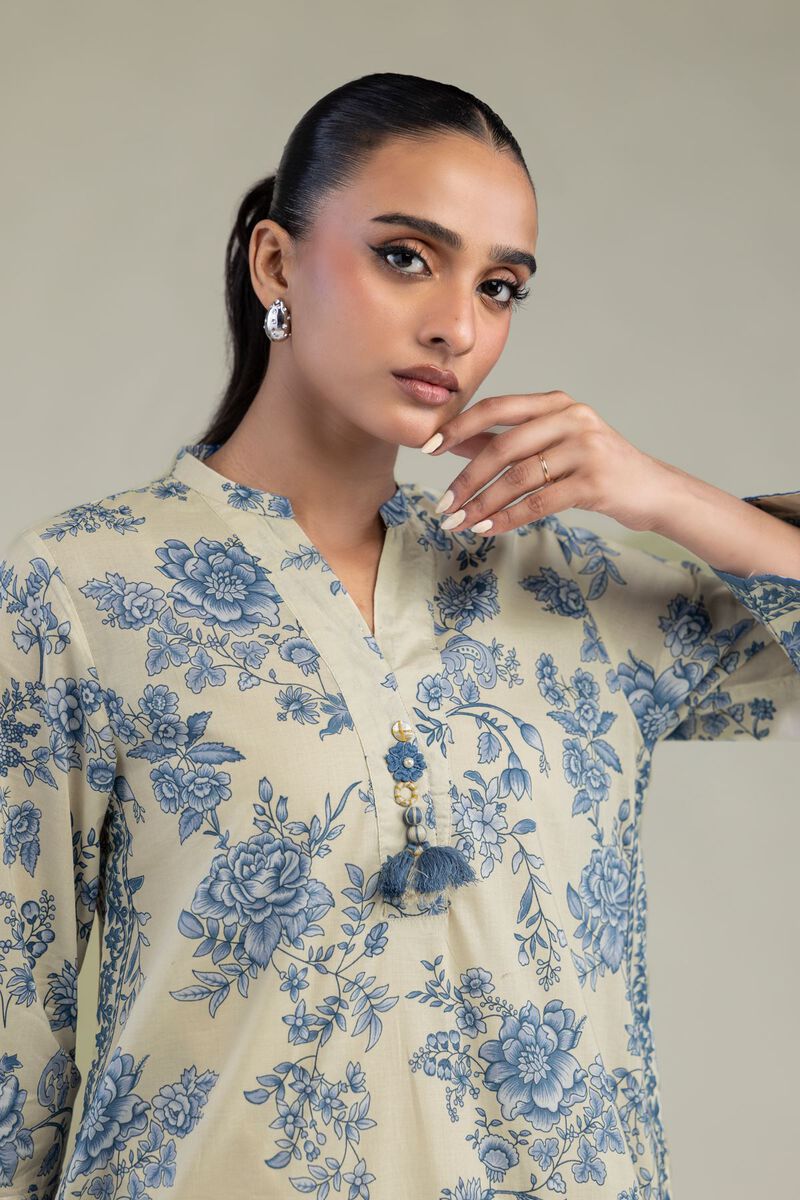 Printed | Cambric | Long Beige Kurta | USD 35.00