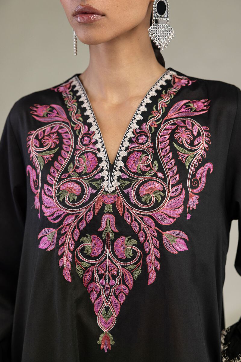 Embroidered | Cambric | Black Longline Kurta | USD 35.00