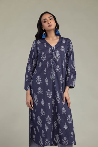 Embroidered | Cambric | Floral Navy Kurta | USD 35.00
