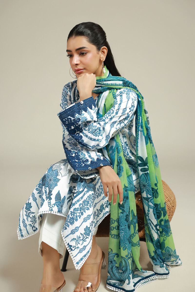 Embroidered | Satin | Floral Printed Suit | USD 75.00