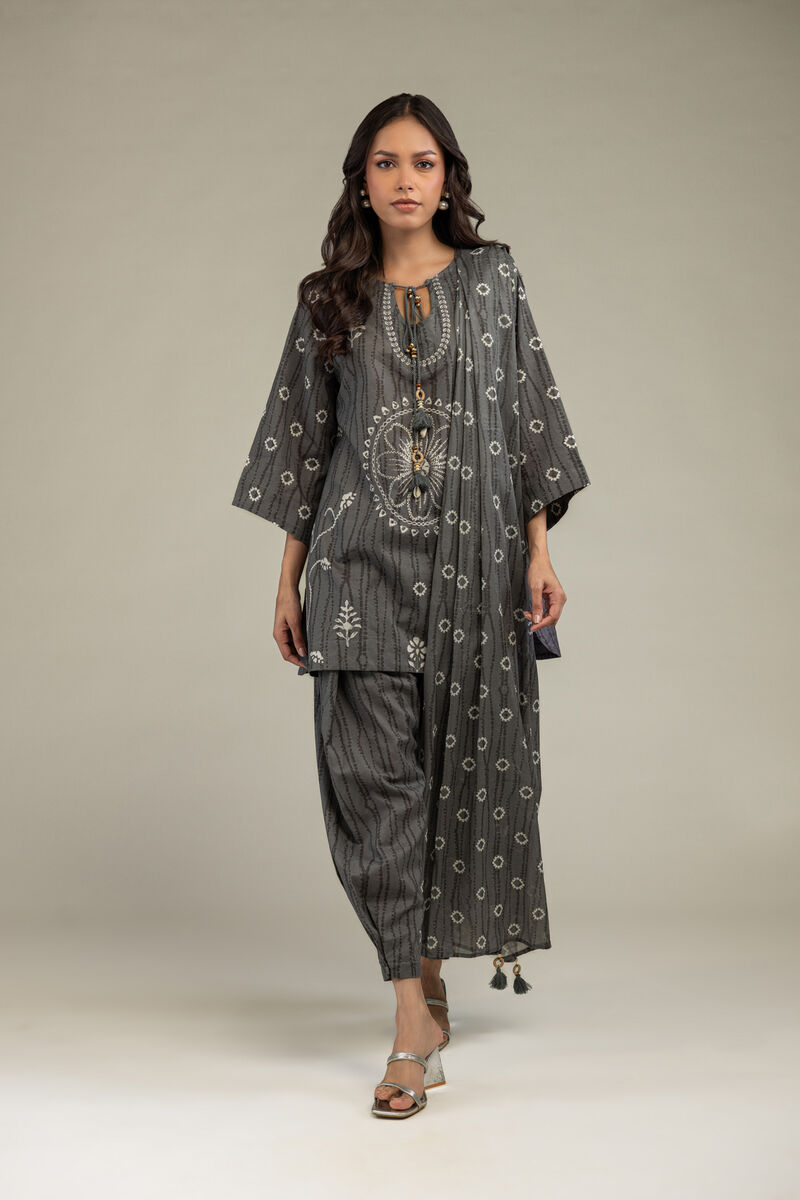 Printed | Cotton Dobby | Gray Cotton Shalwar  | USD 25.00