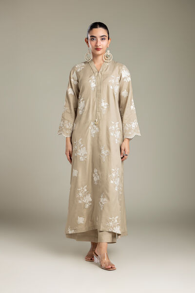 Embroidered | Raw Silk | Beige Silk Pants | USD 40.00