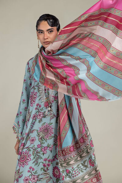 Embroidered | Polyester Silk | Blue Floral Dupatta | USD 35.00
