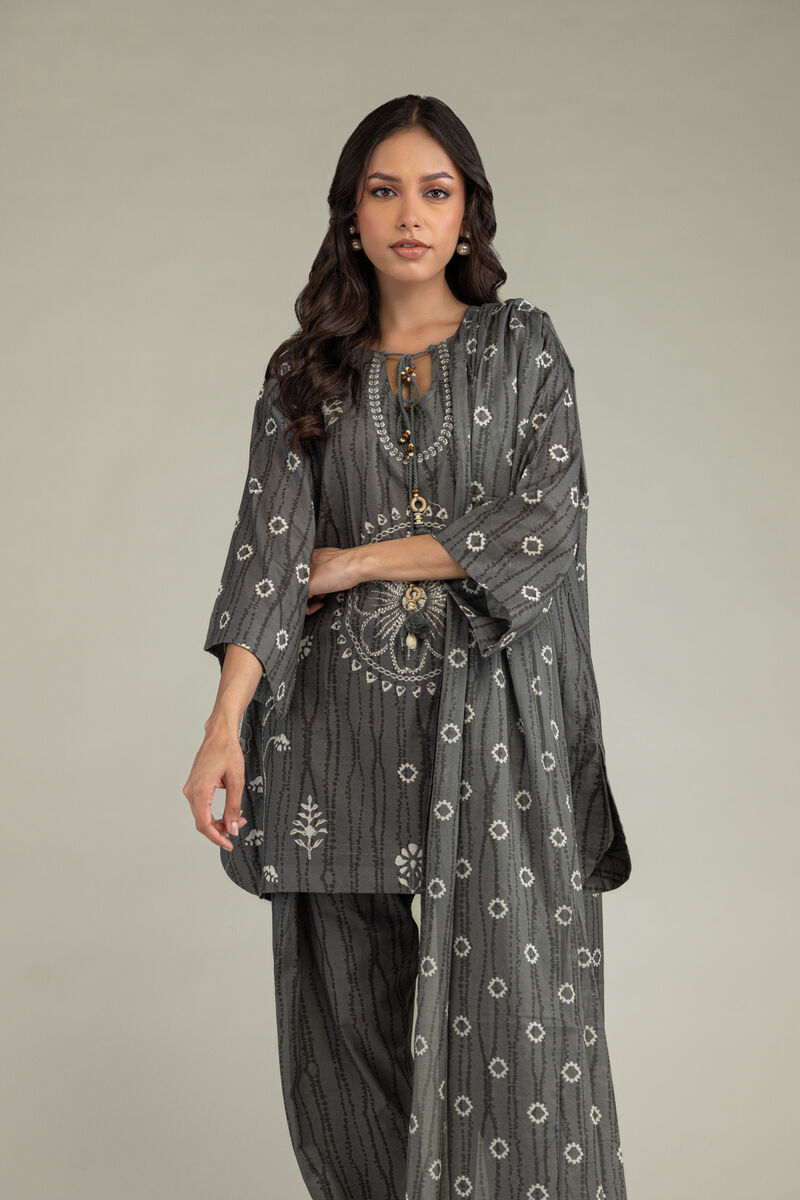 Printed | Voile | Gray Printed Dupatta | USD 25.00