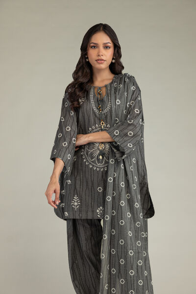 Printed | Voile | Gray Printed Dupatta | USD 25.00