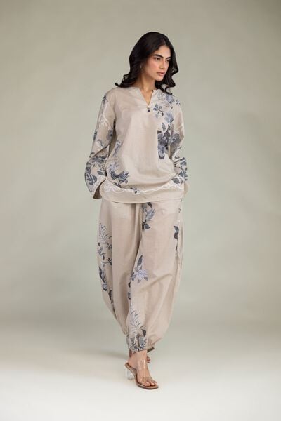 Printed | Cambric | Beige Cambric Trousers | USD 30.00