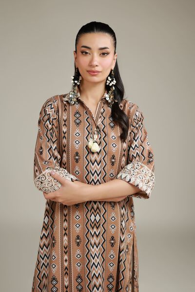 Embroidered | Cotton Dobby | Brown Cotton Kurta | USD 30.00