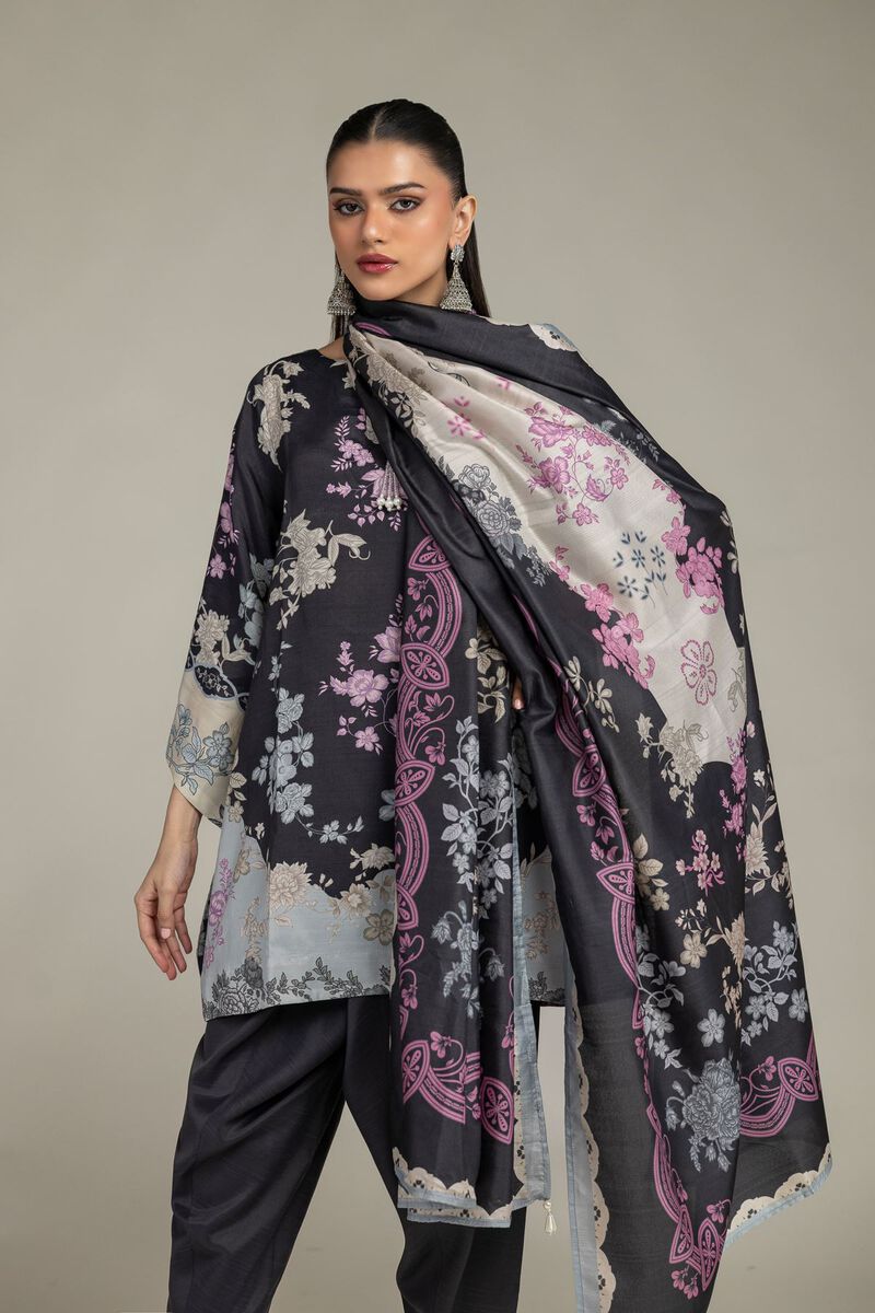 Embroidered | Polyester Silk | Black Floral Dupatta | USD 30.00