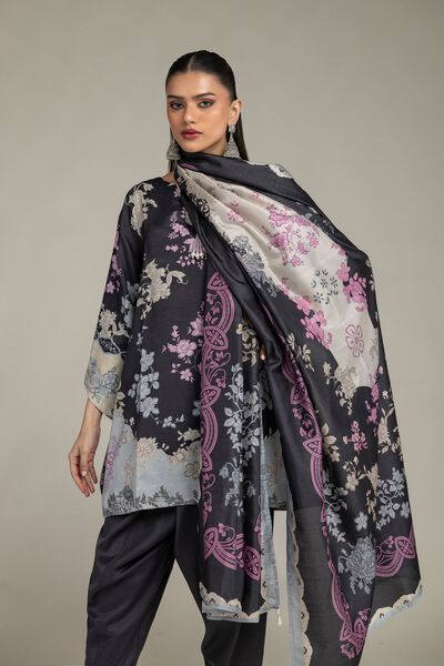 Embroidered | Polyester Silk | Black Floral Dupatta | USD 30.00