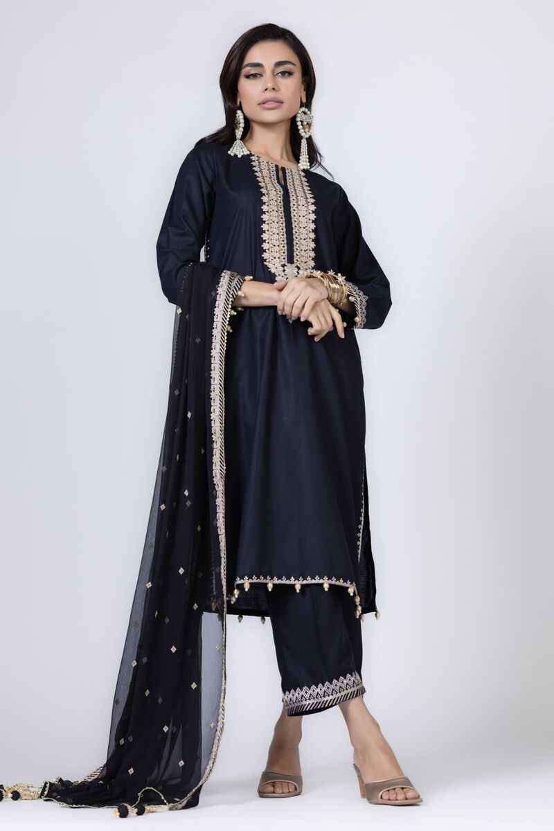 Embroidered | Dull Raw Silk | Pants | null