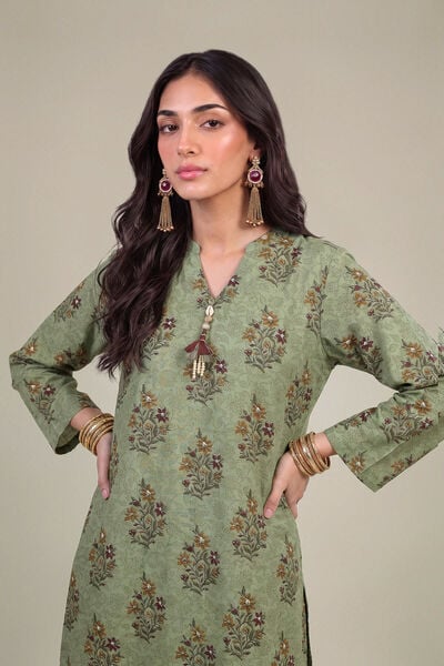 Printed | Light Khaddar | V-Neck Floral Kurta | USD 35.00