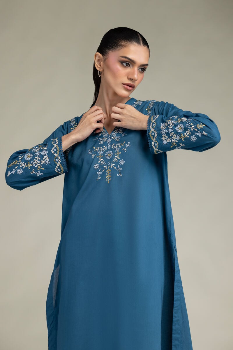 Embroidered | Cambric | Floral Longline Kurta | USD 40.00