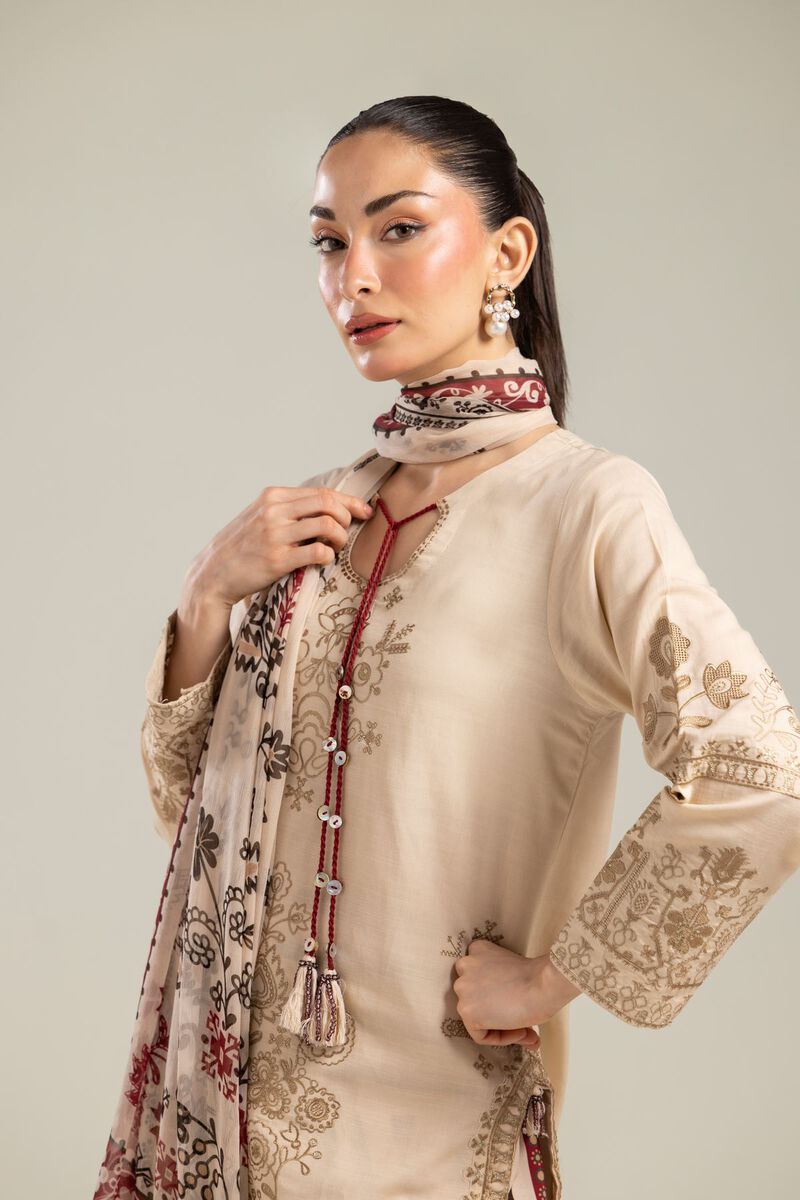 Embroidered | Chiffon | Floral Beige Dupatta | USD 30.00