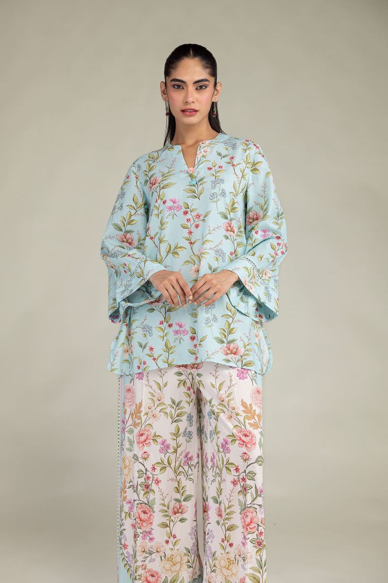 Printed | Cotton Viscose | Blue V-Neck Kurta | USD 35.00