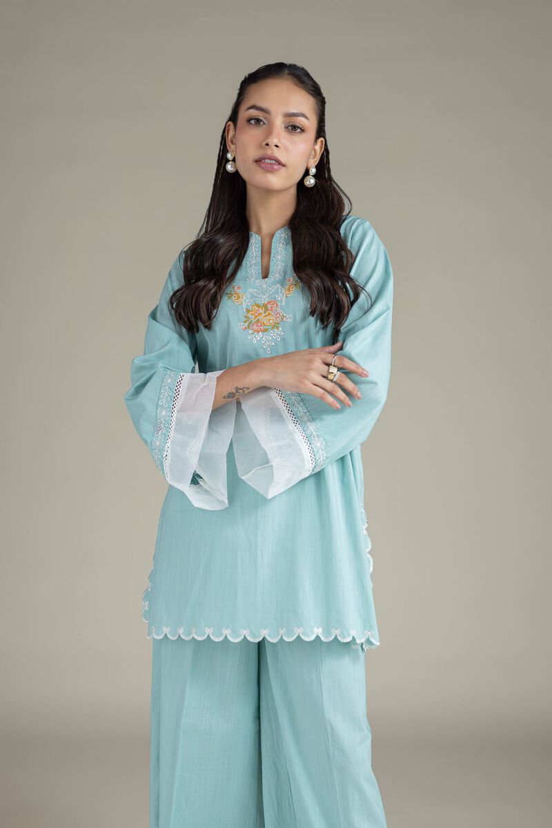 Embroidered | Textured Cambric | Short Floral Kurta | USD 40.00