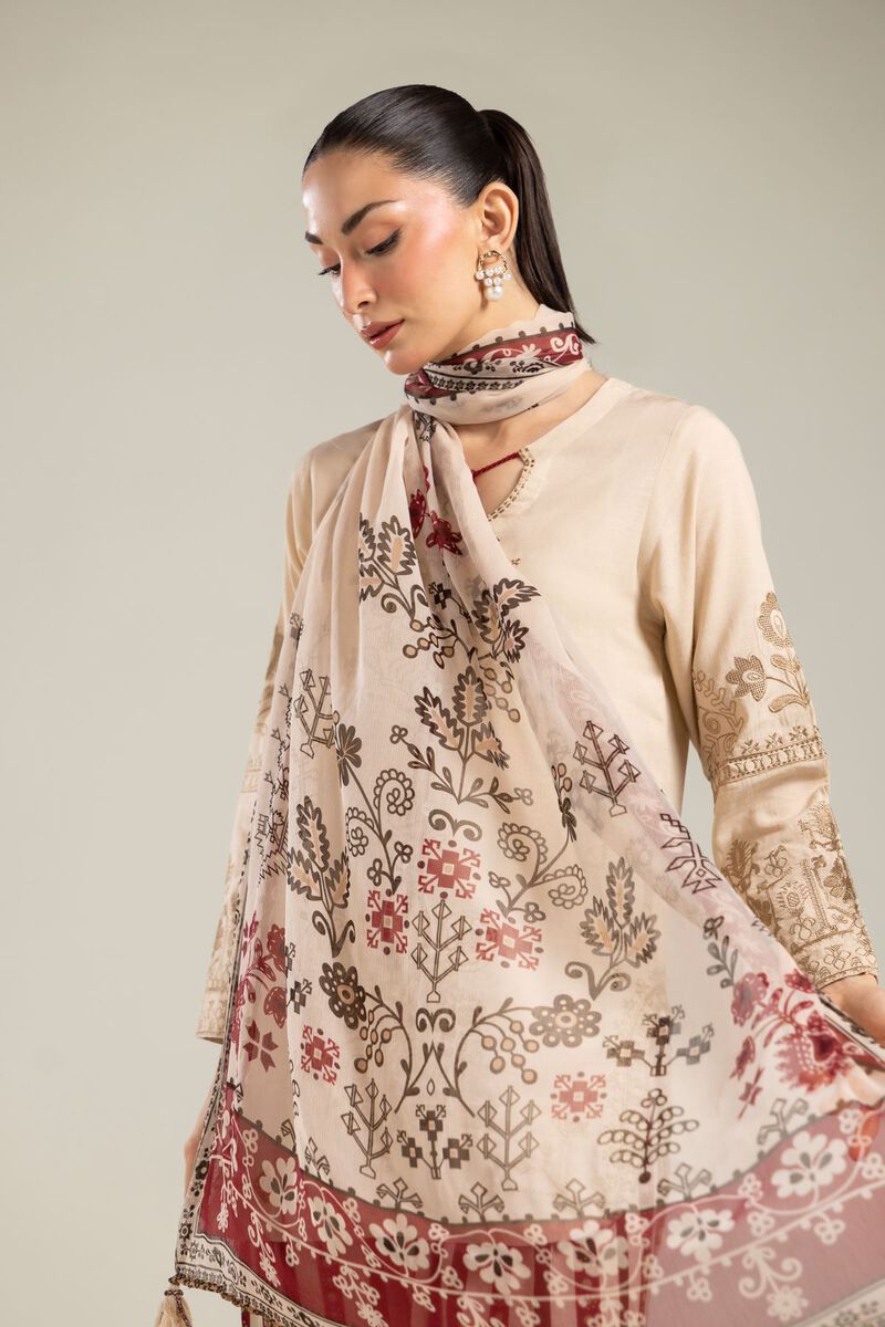 Embroidered | Chiffon | Floral Beige Dupatta | USD 30.00