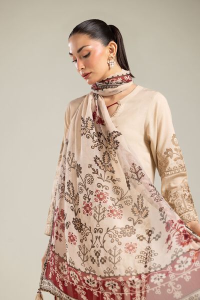 Embroidered | Chiffon | Floral Beige Dupatta | USD 30.00