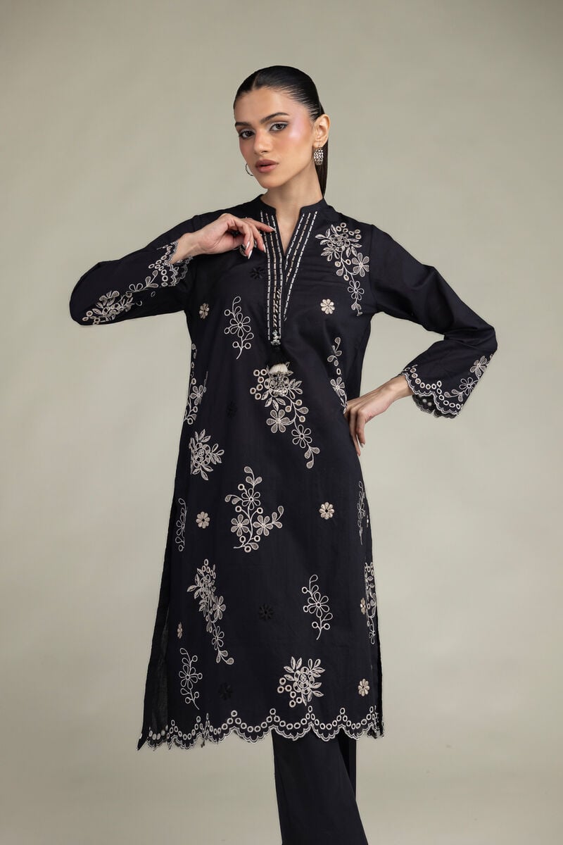 Embroidered | Cambric | Black Longline Kurta | USD 55.00