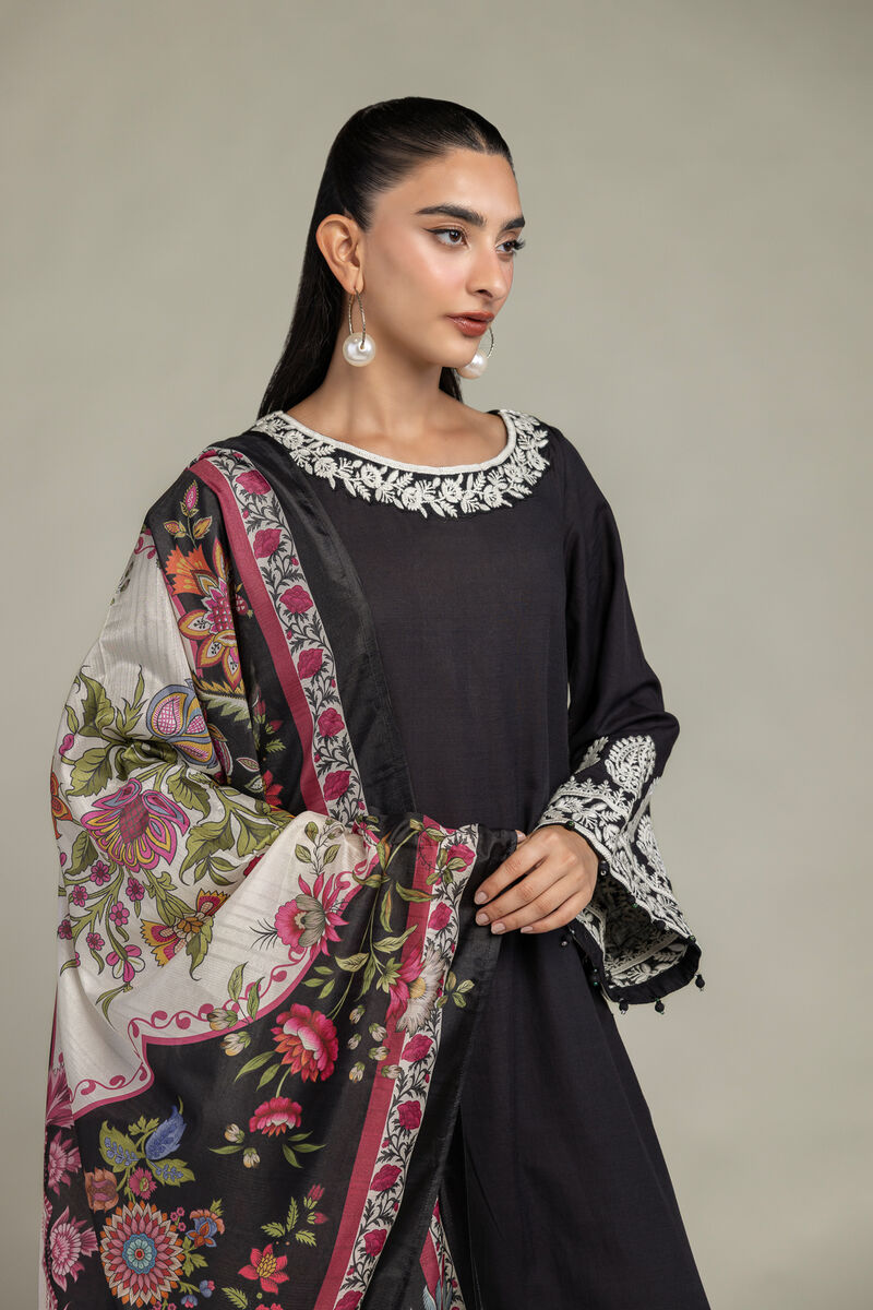 Embroidered  | Polyester Silk | Black Silk Dupatta | USD 35.00