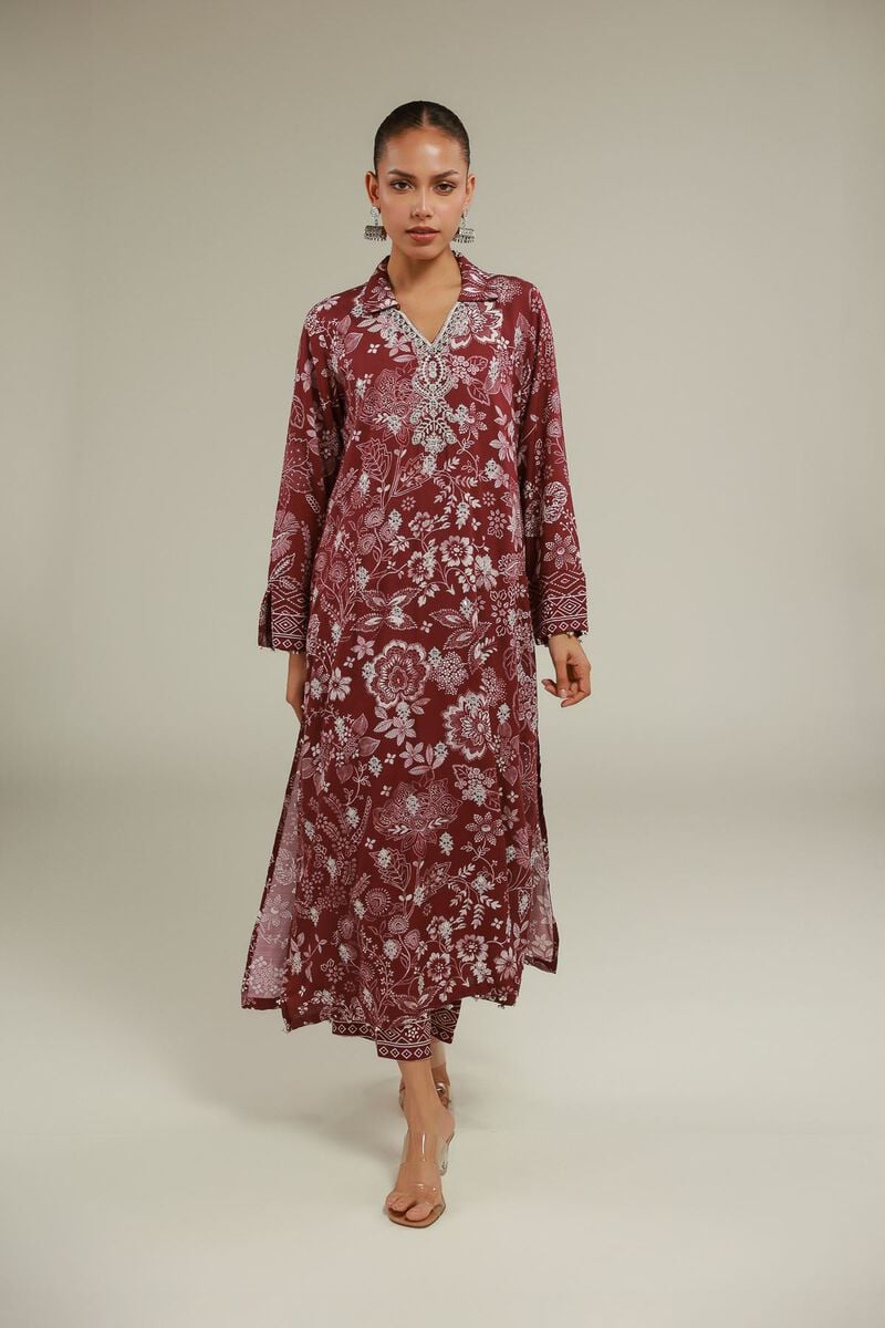 Embroidered | Raw Silk | Floral Longline Kurta | USD 55.00