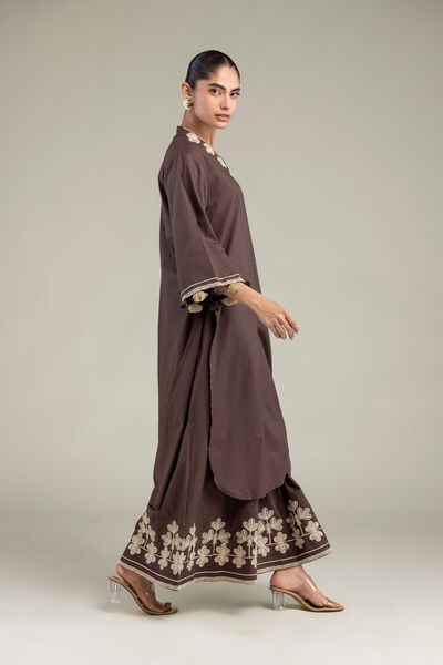Embroidered | Cotton Dobby | Floral Brown Pants | USD 35.00