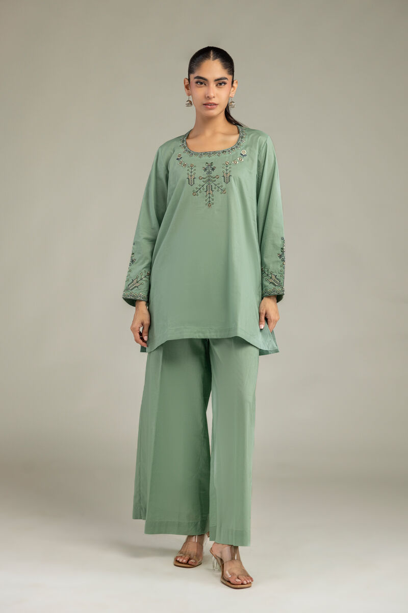Embroidered | Cambric | Green Solid Pants | USD 30.00