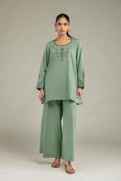 Embroidered | Cambric | Green Solid Pants | USD 30.00