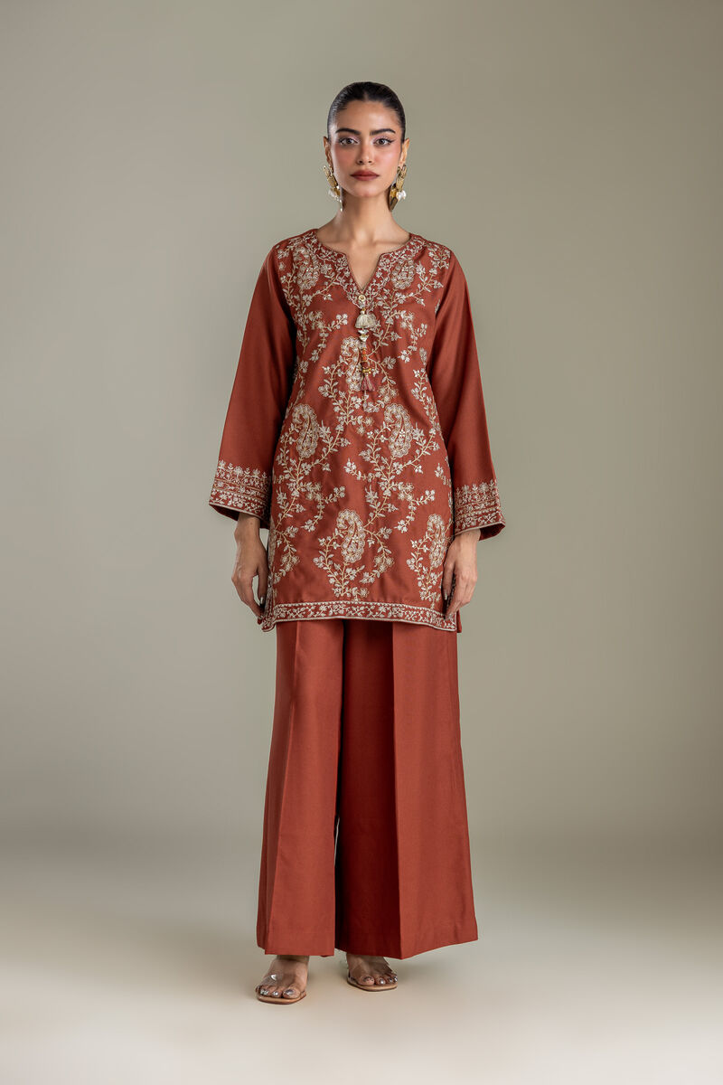 Embroidered | Heavy Blended Viscose | Rust Solid Pants | USD 35.00