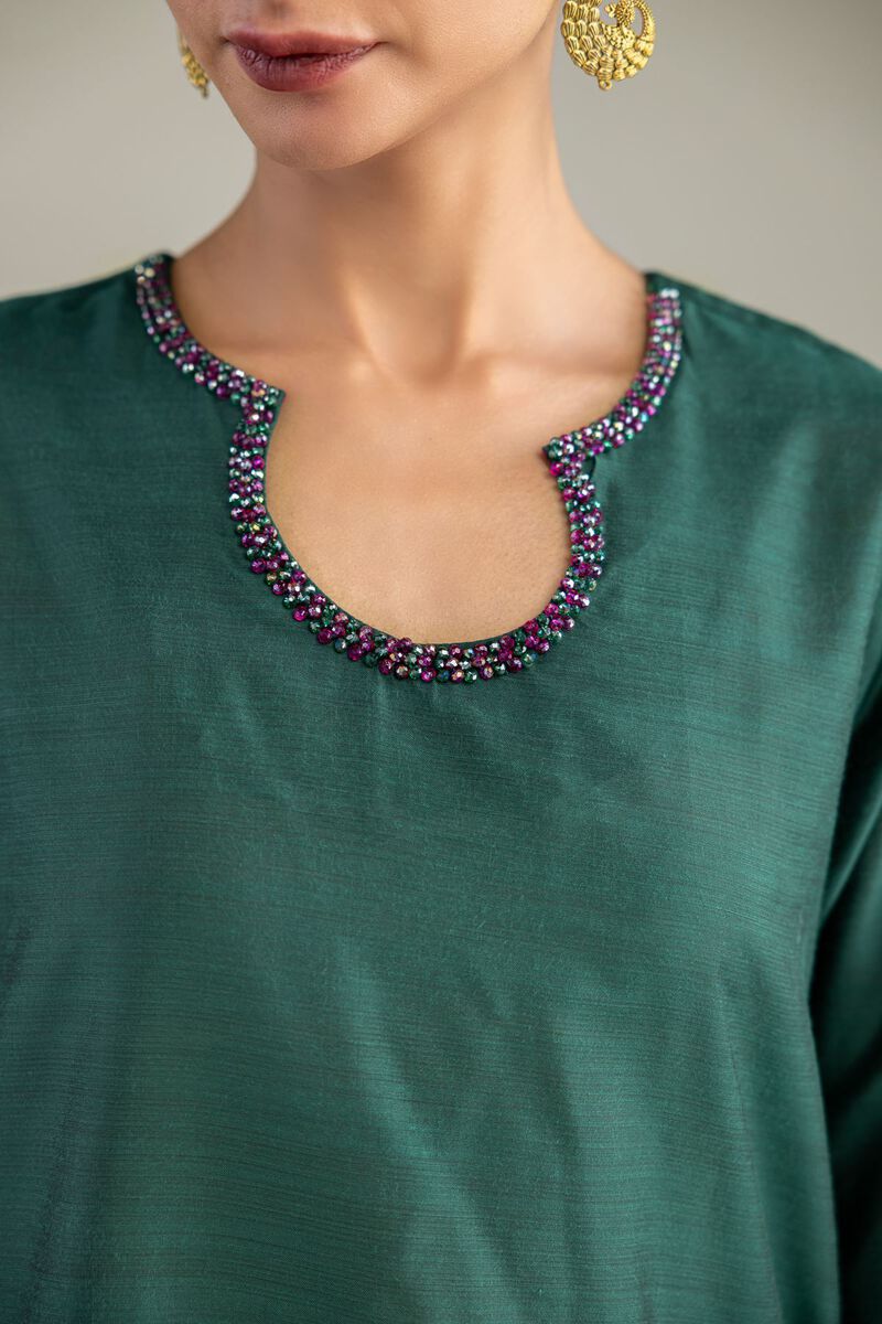 Dyed | Textured Raw Silk | Solid Green Kurta | USD 40.00