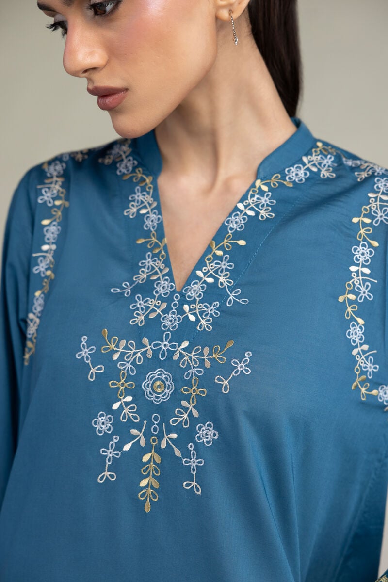 Embroidered | Cambric | Floral Longline Kurta | USD 40.00