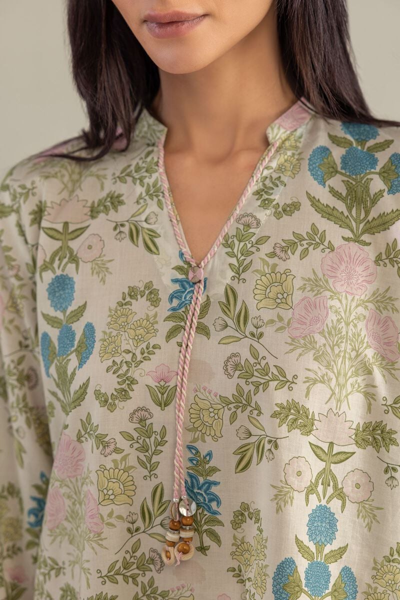 Printed | Cambric | Floral V-Neck Kurta | USD 35.00