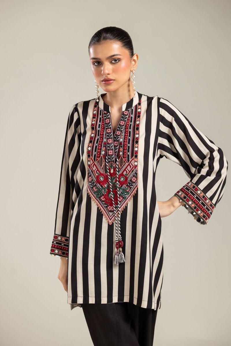 Embroidered | Raw Silk | Striped Silk Kurta | USD 45.00